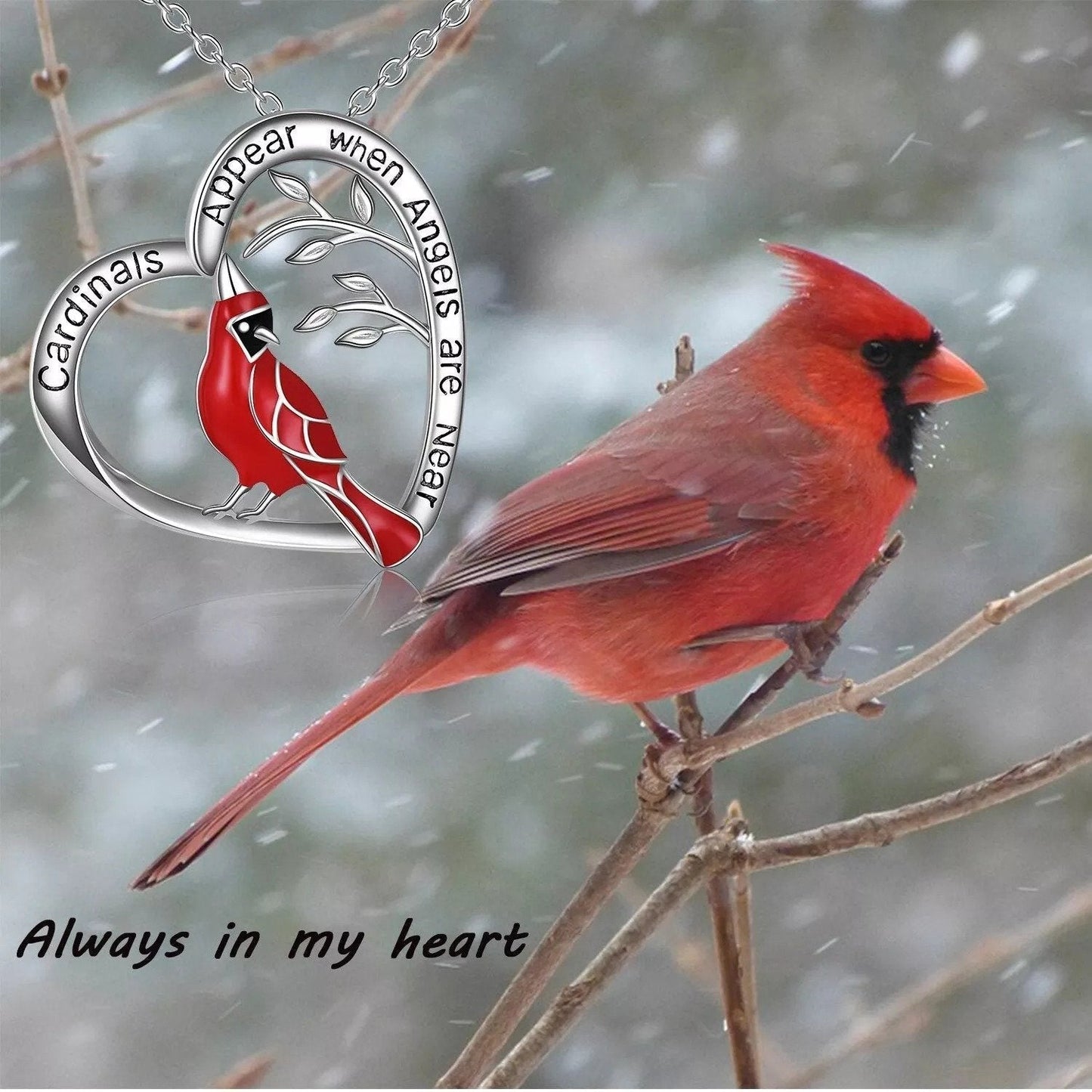 Cardinal Heart Pendant Necklace